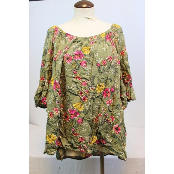 Cato Green Floral Women's Cold Shoulder Shirt sz 22/24W Paisley Spring Flowy - Picture 1 of 9